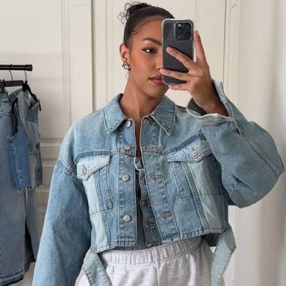 Zara Women's TRF Denim Jacket with Cut Out Detail Size S